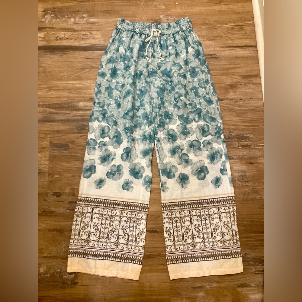E by Eloise | Anthropologie Smocked Waist Palazzo Lounge Cottagecore Resort Pant - Picture 7 of 9